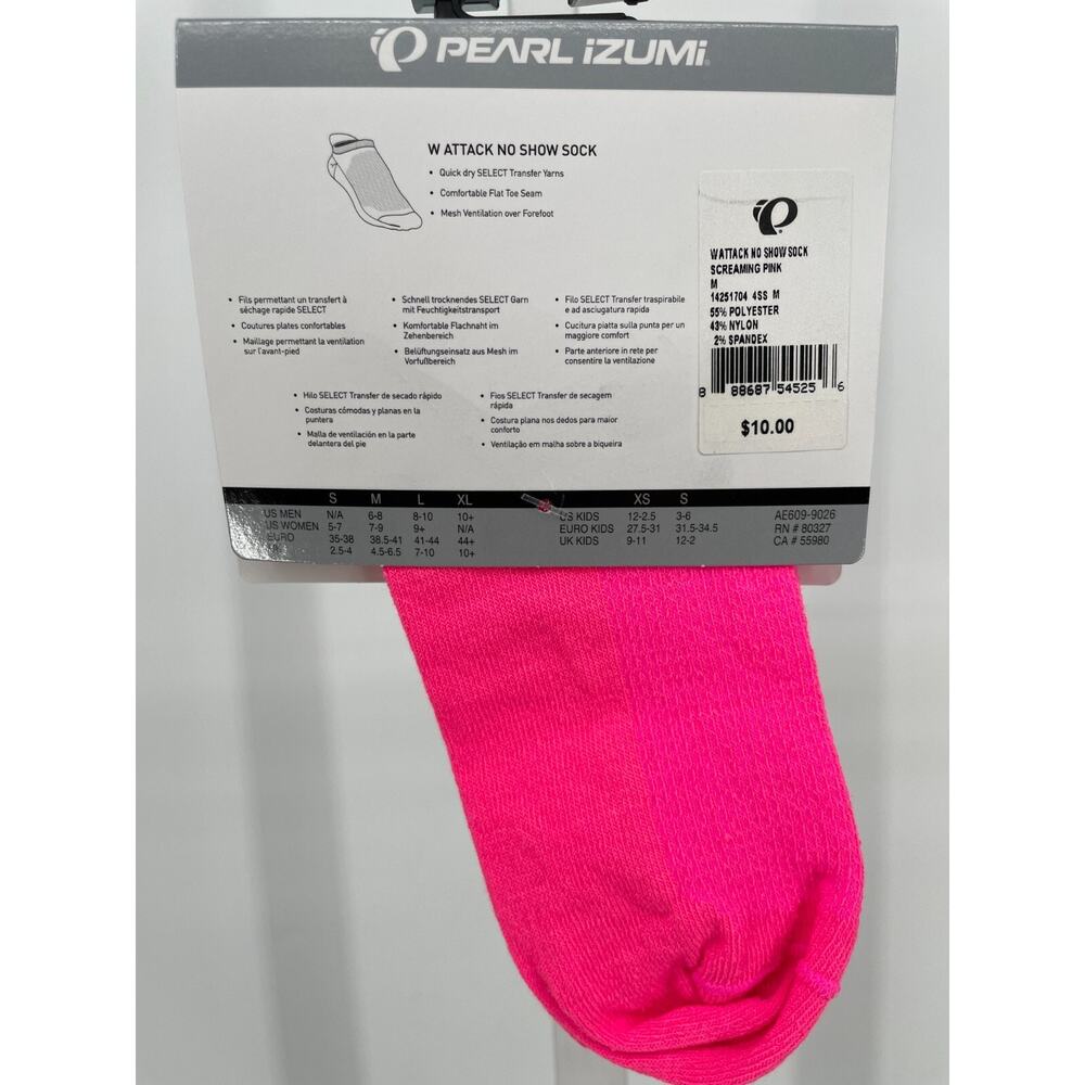 Pearl Izumi Women Attack No Show Multisport Socks Sz M Screaming Pink Quick Dry